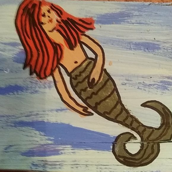 🌛 Mermaid Pals - Original Art on Reclaimed Wood - Picture 2 of 3
